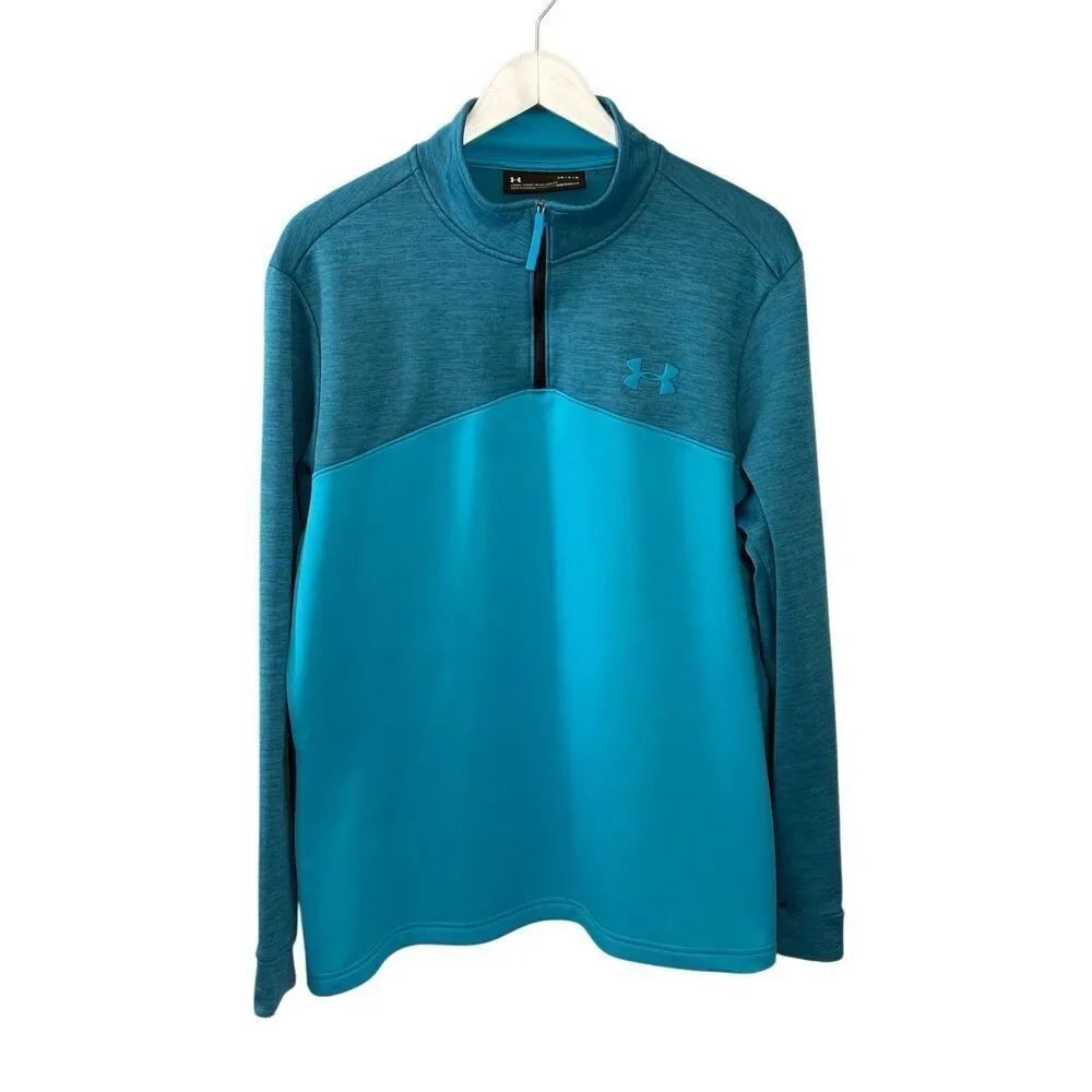 Under Armour ColdGear teal color block fleece lined 1/4 zip pullover - L